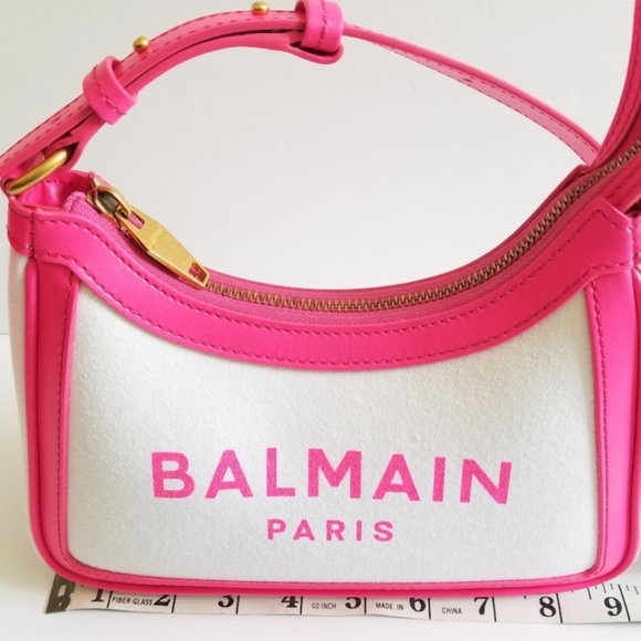 Balmain B-Army Canvas Leather Shoulder Bag White Pink - Picture 4 of 7